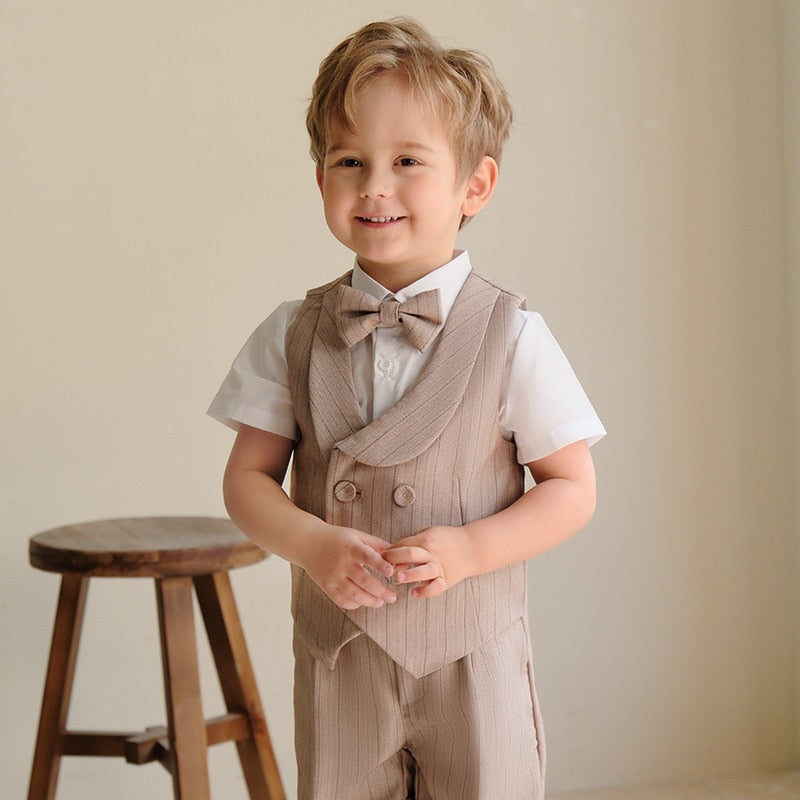 Khaki Suit, Pants, Vest, Shorts, Shirt Set - Boys 12 Months To 11 Years