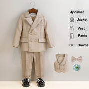 Khaki Suit, Pants, Vest, Shorts, Shirt Set - Boys 12 Months To 11 Years