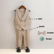 Khaki Suit, Pants, Vest, Shorts, Shirt Set - Boys 12 Months To 11 Years