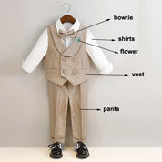Khaki Suit, Pants, Vest, Shorts, Shirt Set - Boys 12 Months To 11 Years