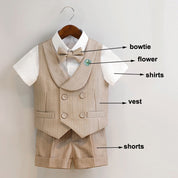 Khaki Suit, Pants, Vest, Shorts, Shirt Set - Boys 12 Months To 11 Years