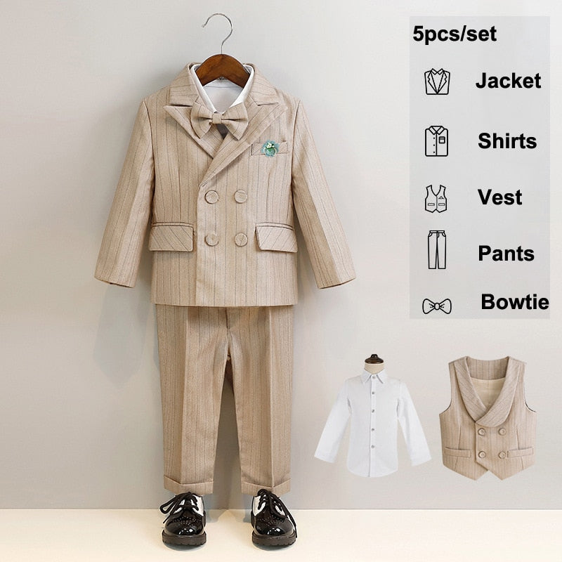 Khaki Suit, Pants, Vest, Shorts, Shirt Set - Boys 12 Months To 11 Years