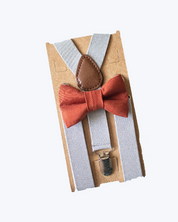 Cinnamon Bow Tie Light Grey Suspenders - Boys To Adult Sizes