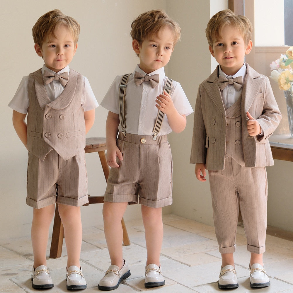 Khaki Suit, Pants, Vest, Shorts, Shirt Set - Boys 12 Months To 11 Years