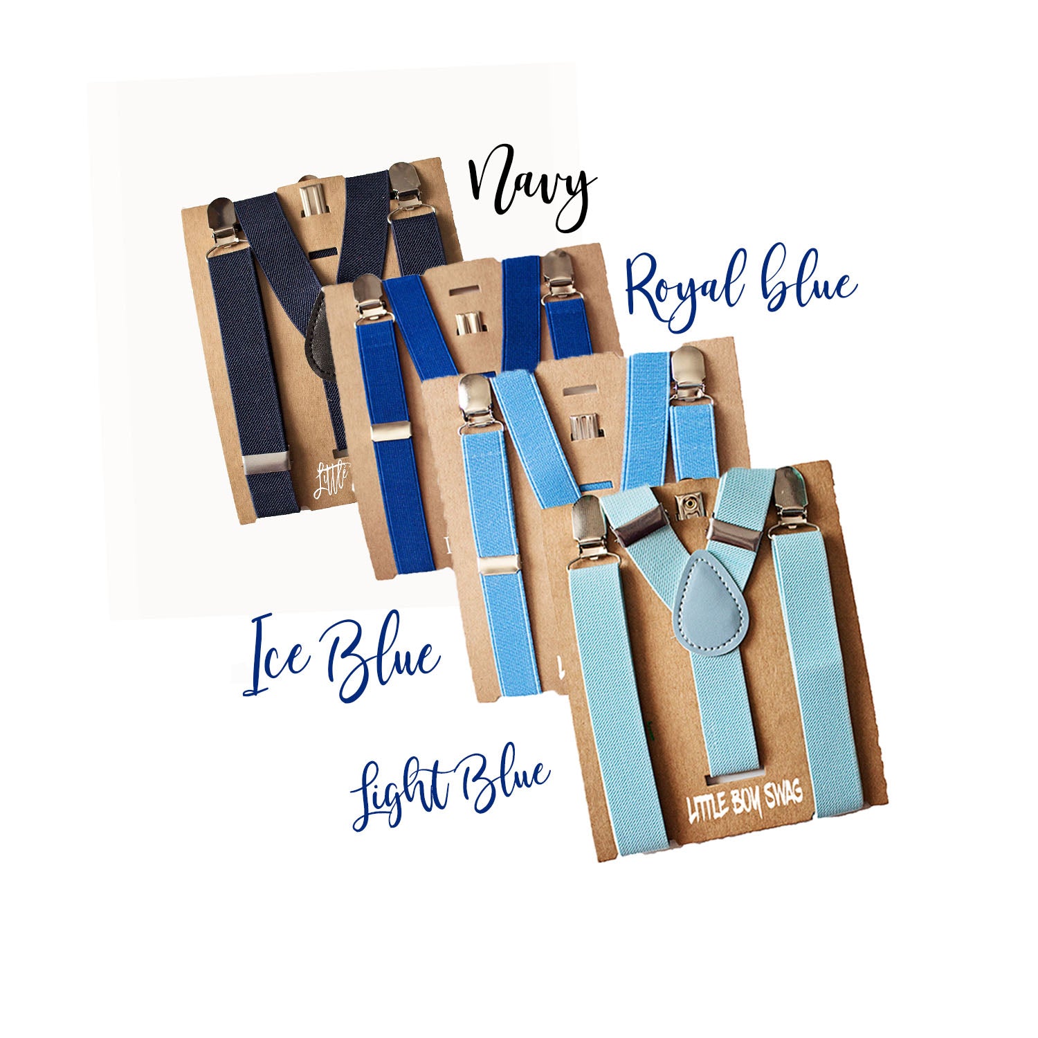 Light Blue Ice Blue Royal Blue Navy Suspenders - Newborn To Adult Sizes