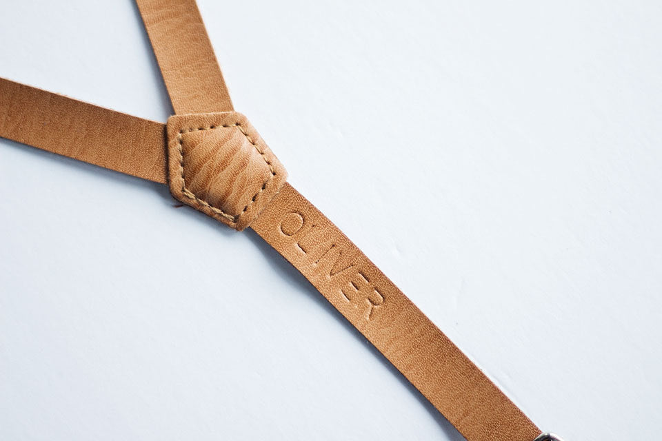 Boys Personalized Leather Suspenders - Embossed With Name