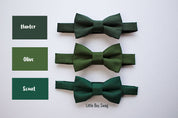 Bow Tie In Shades Of Green - Hunter Scout Olive Grass Dark & Kelly Green Newborn To Adult Sizes