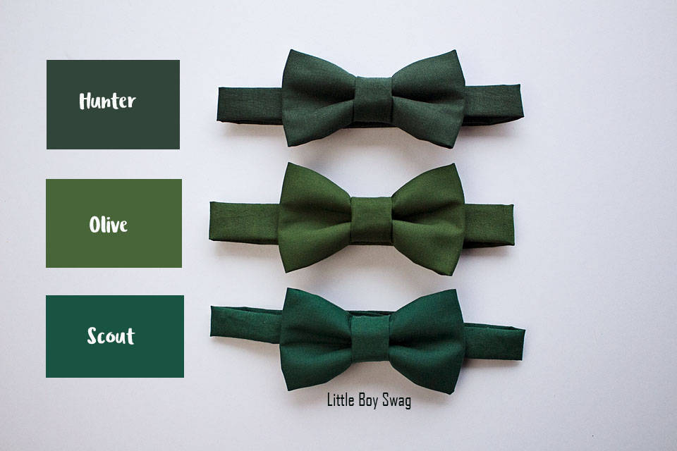 Bow Tie In Shades Of Green - Hunter Scout Olive Grass Dark & Kelly Green Newborn To Adult Sizes
