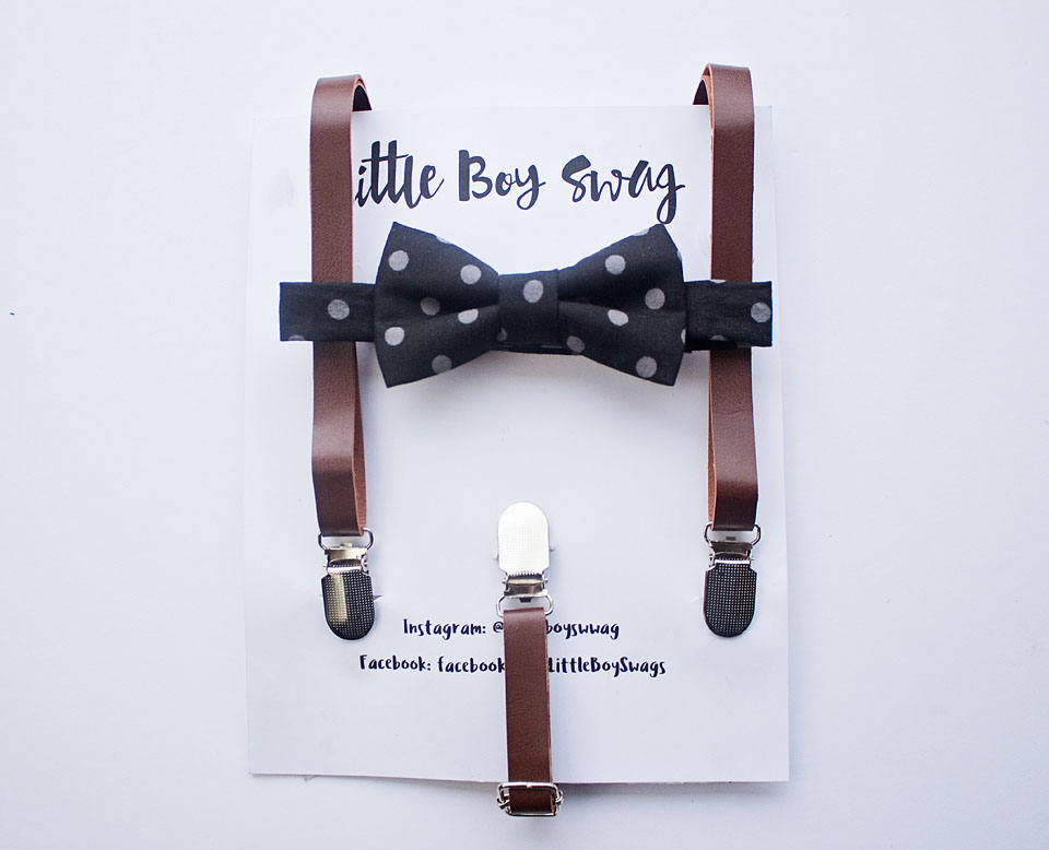 Black Gray Polka Dot Bow Tie - Boys To Men Sizes