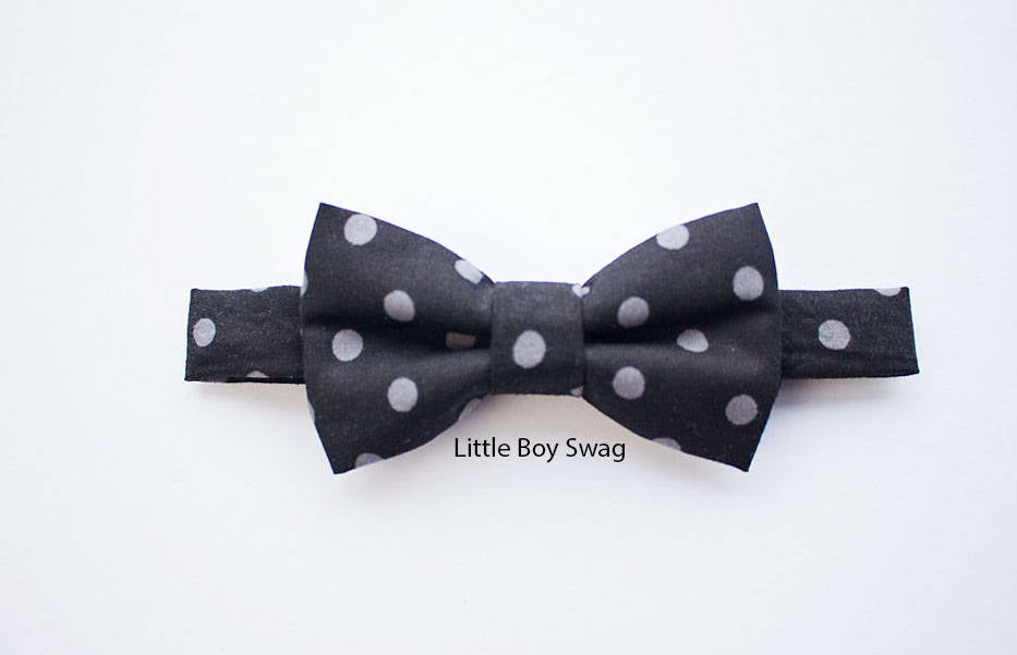 Black Gray Polka Dot Bow Tie - Boys To Men Sizes