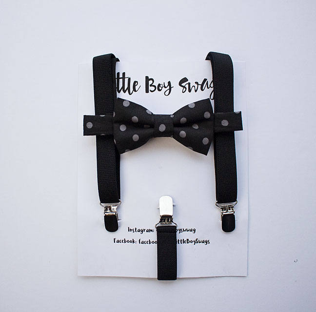 Black Gray Polka Dot Bow Tie - Boys To Men Sizes
