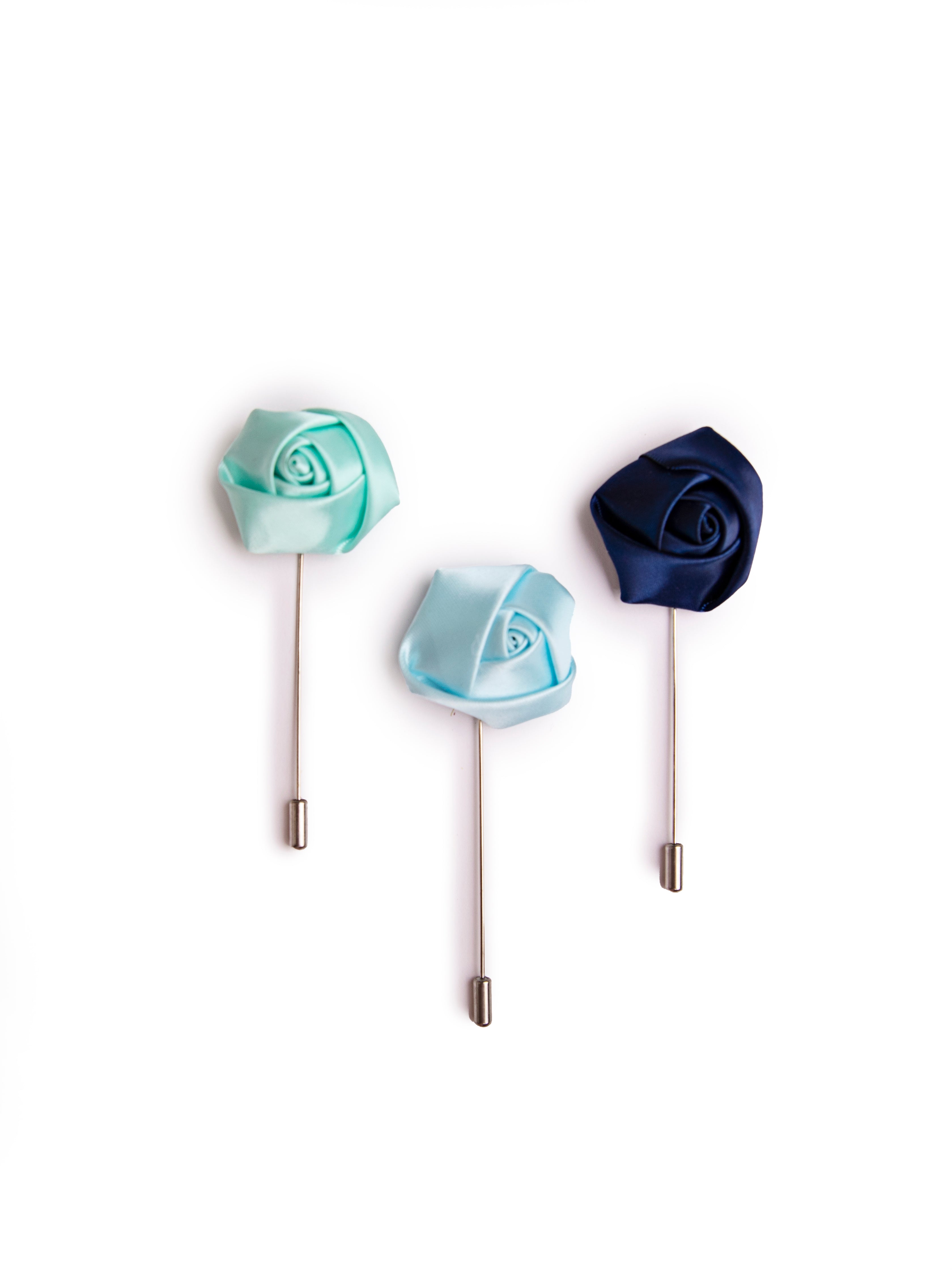 Mint Green Light Blue Navy Lapel Boutonnieres - Men's Suits