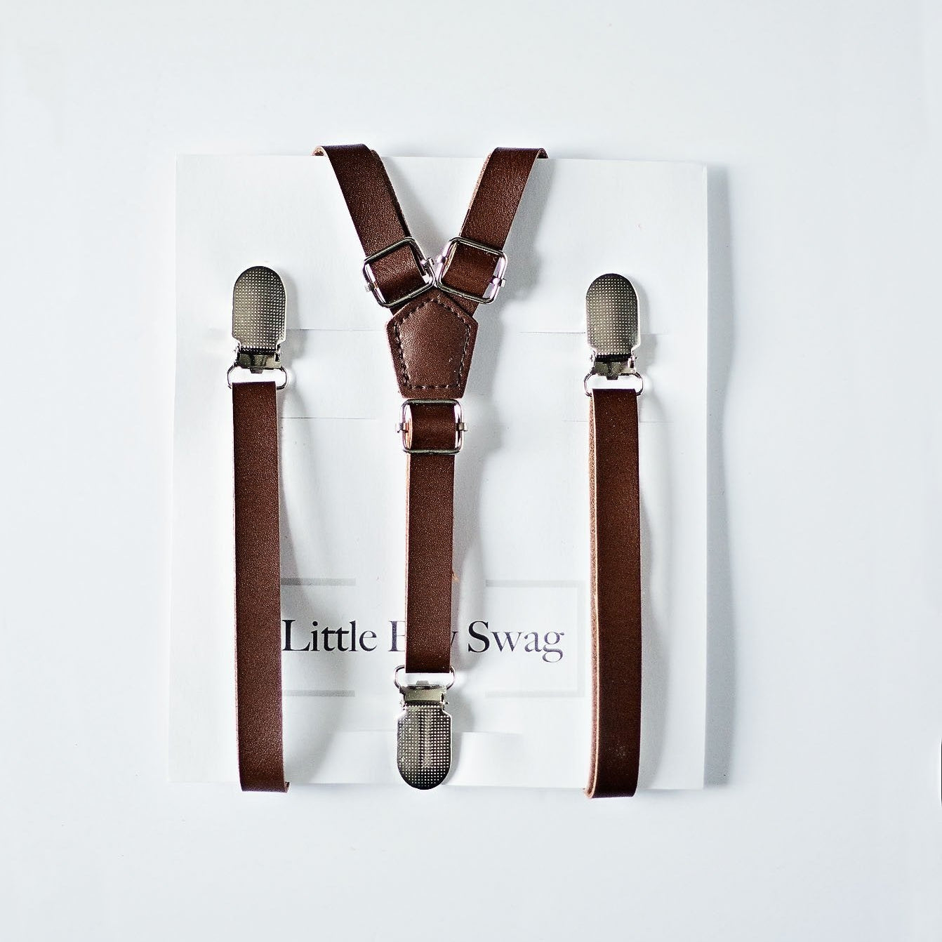 Brown leather suspenders for boys and men