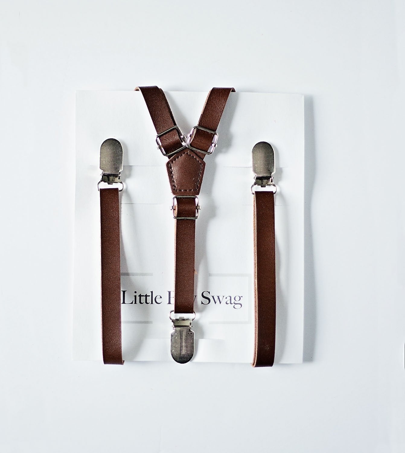 Brown leather suspenders for boys and men