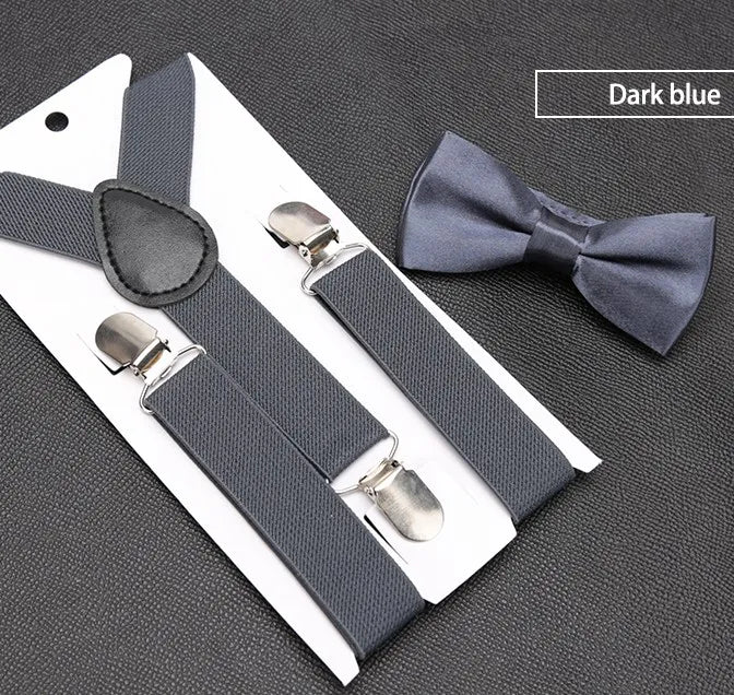 Charcoal Gray Bow Tie And Suspenders Set - Kids Sizes