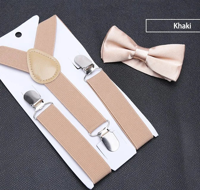Khaki Bow Tie And Suspenders Set - Kids Sizes