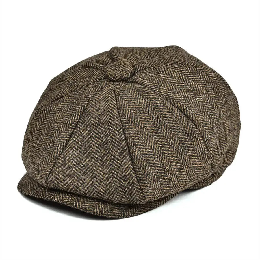 Boys tweed newsboy cap in khaki