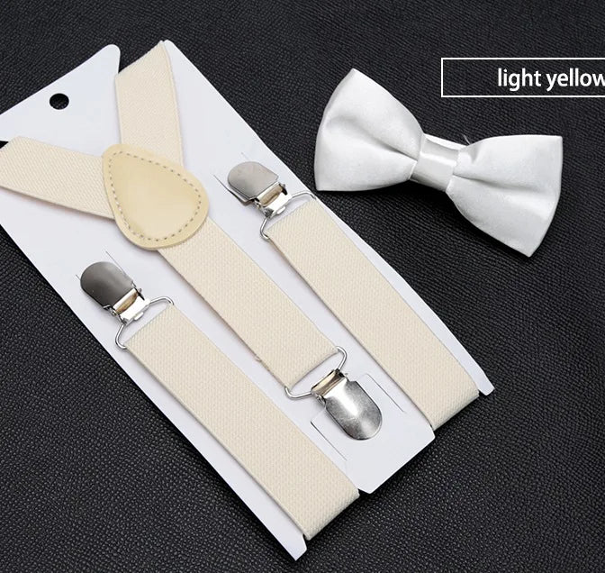 Cream Bow Tie And Suspenders Set - Kids Sizes