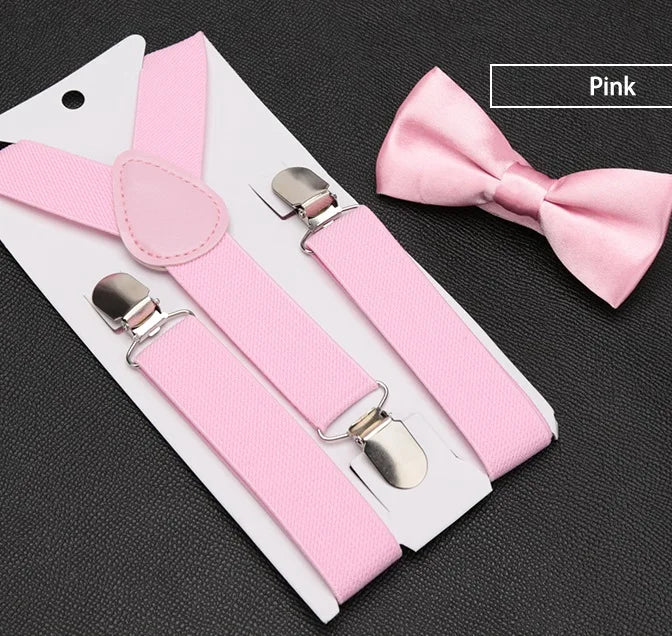 Pink Bow Tie And Suspenders Set - Kids Sizes
