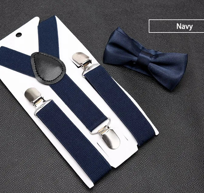 Navy Bow Tie And Suspenders Set - Kids Sizes