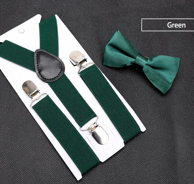 Dark Green Bow Tie And Suspenders Set - Kids Sizes