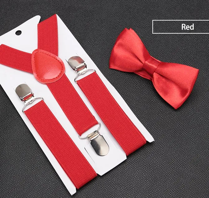 Red bow tie and suspenders set for kids by Little Boy Swag