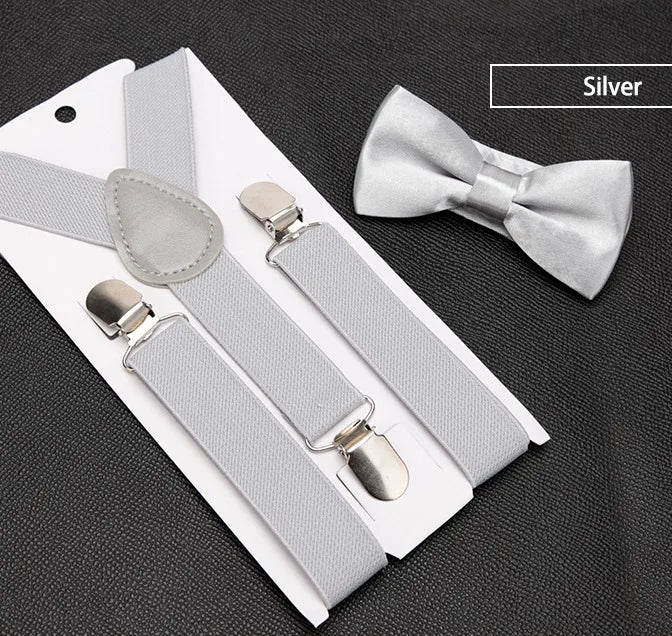 Light Gray Bow Tie And Suspenders Set - Kids Sizes