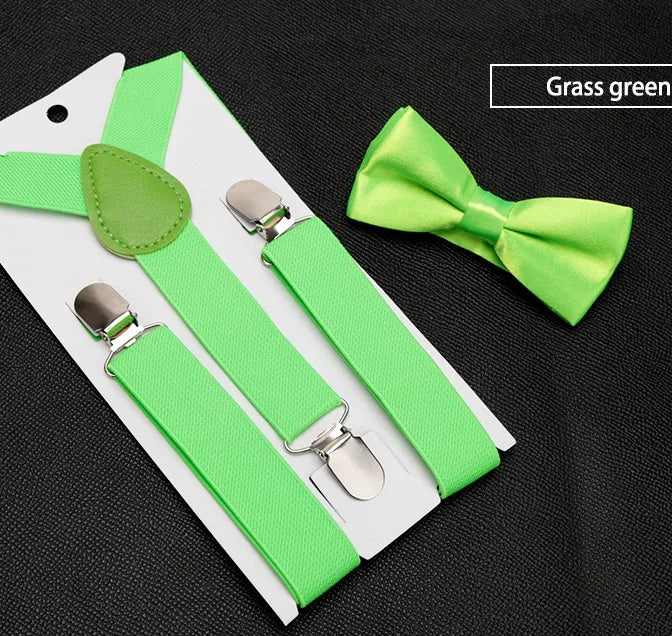 Neon Green Bow Tie And Suspenders Set - Kids Sizes