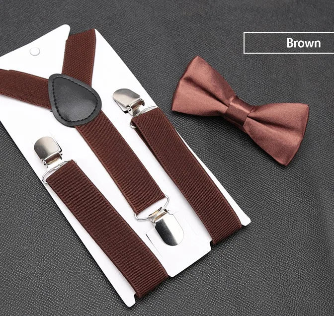 Brown Bow Tie And Suspenders Set - Kids Sizes