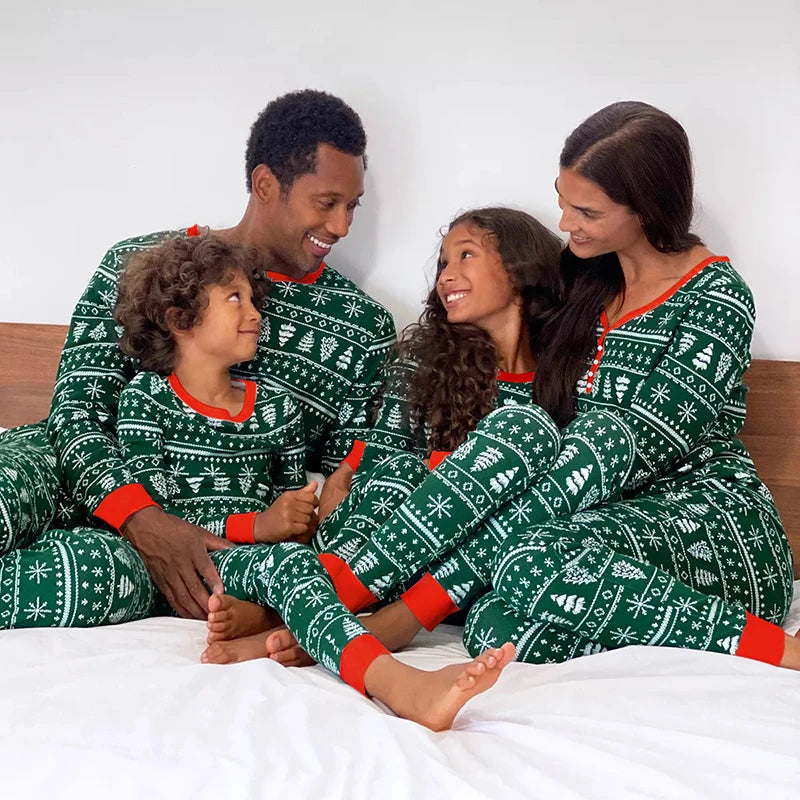 Matching family Christmas pajamas, green & white - photo 8