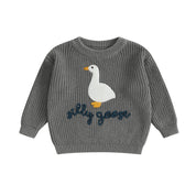 Blue goose embroidered chunky knit sweater for baby and toddler