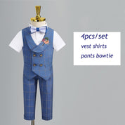 Blue Plaid Boys Suit, Vest, Pants, Shirt - Fits 12 Months To 12 Years