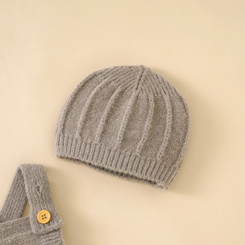 Knit newborn romper and beanie set for hospital photos