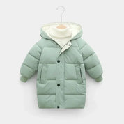 Kids long winter parka in green