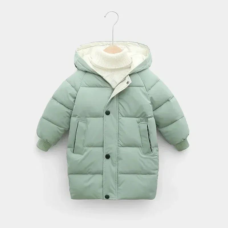 Kids long winter parka in green