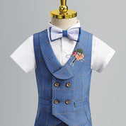 Blue Plaid Boys Suit, Vest, Pants, Shirt - Fits 12 Months To 12 Years