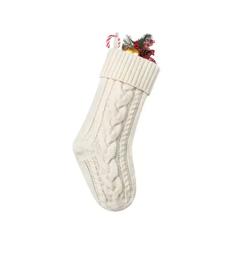 White personalized knit Christmas stocking with name