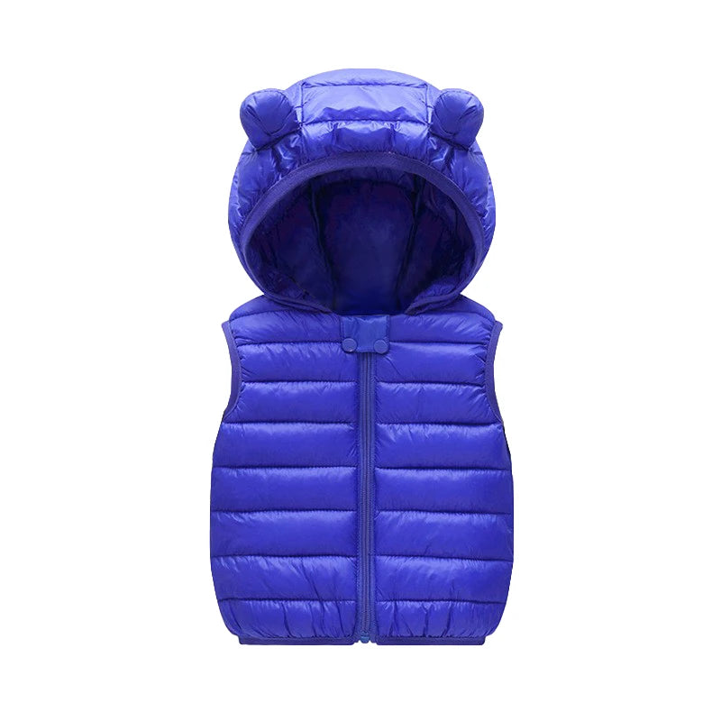 Kids hooded puffer vest in blue
