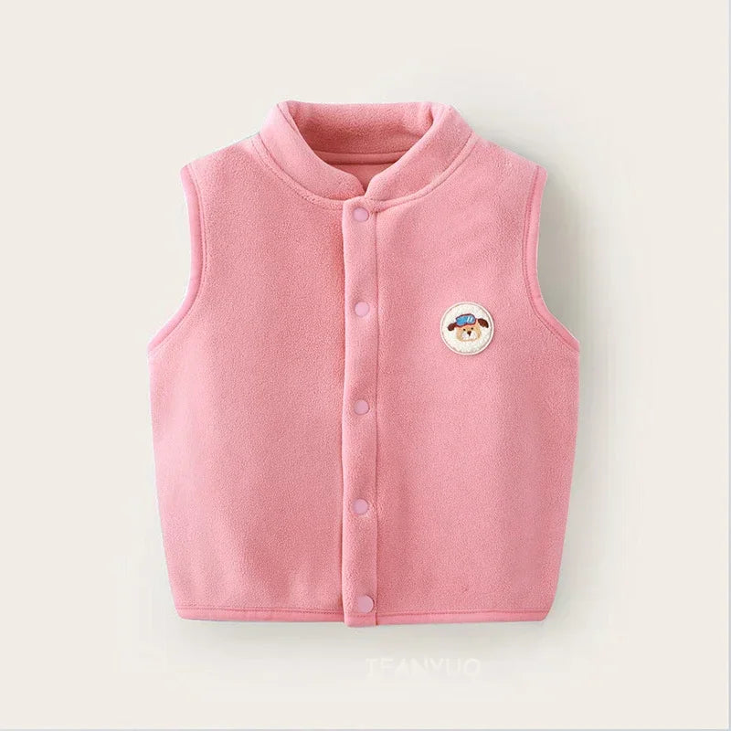 Kids plush bear vest in pink