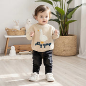Baby goose sweater with embroidered goose - chunky knit crewneck