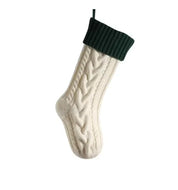 Green and white personalized knit Christmas stocking