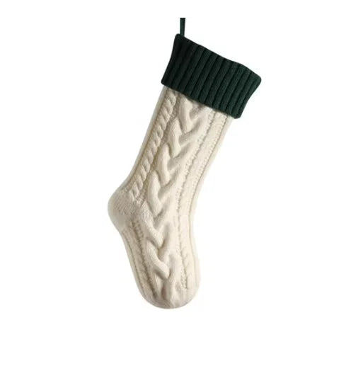 Green and white personalized knit Christmas stocking