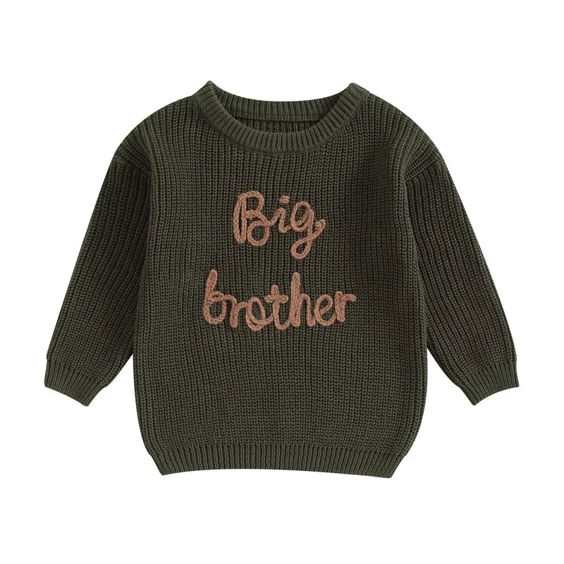 Olive green toddler boy embroidered knit sweater