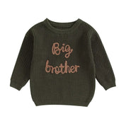 Olive green toddler boy embroidered knit sweater