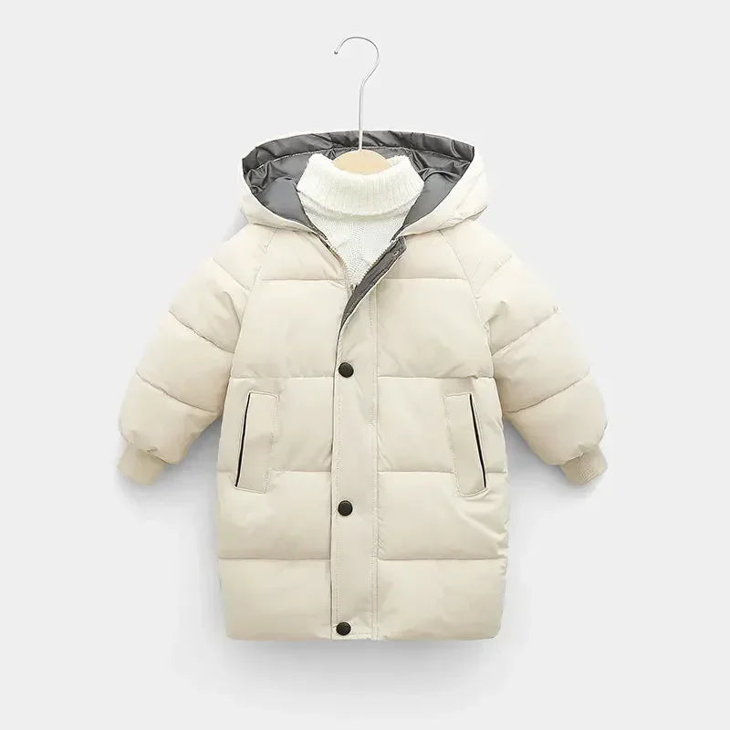 Kids long winter parka in beige