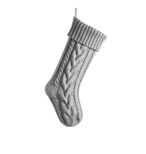 Grey personalized knit Christmas stocking with name
