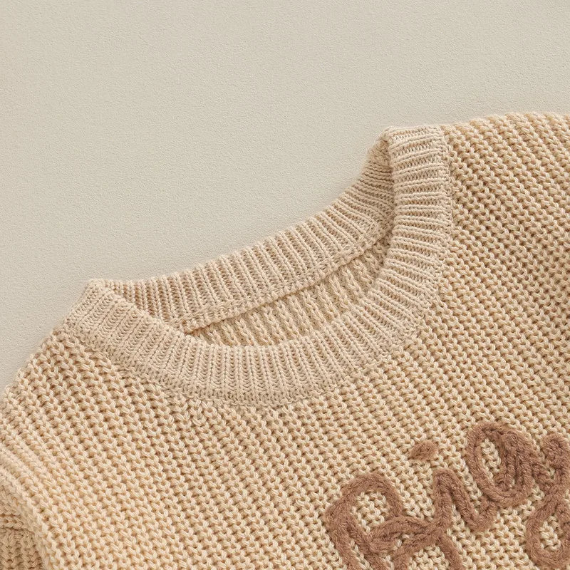 Kids knit pullover sweater in khaki, olive, yellow and brown