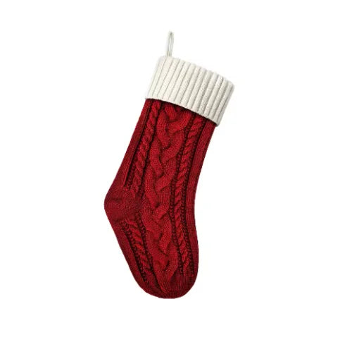 White and red personalized knit Christmas stocking