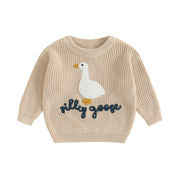 Ivory goose embroidered chunky knit sweater for baby and toddler - Little Boy Swag