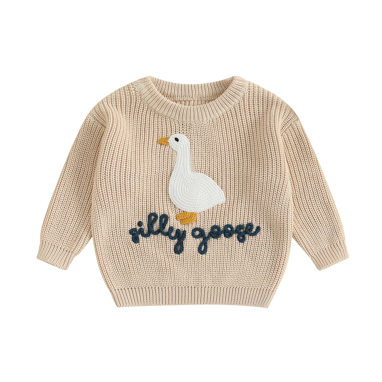 Ivory goose embroidered chunky knit sweater for baby and toddler - Little Boy Swag